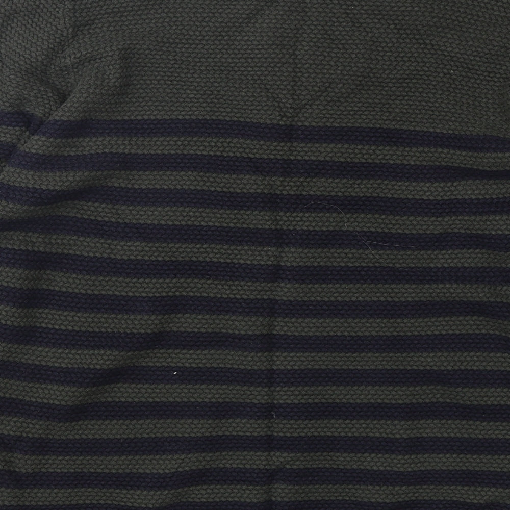 Easy Womens Green Round Neck Striped Cotton Pullover Jumper Size L