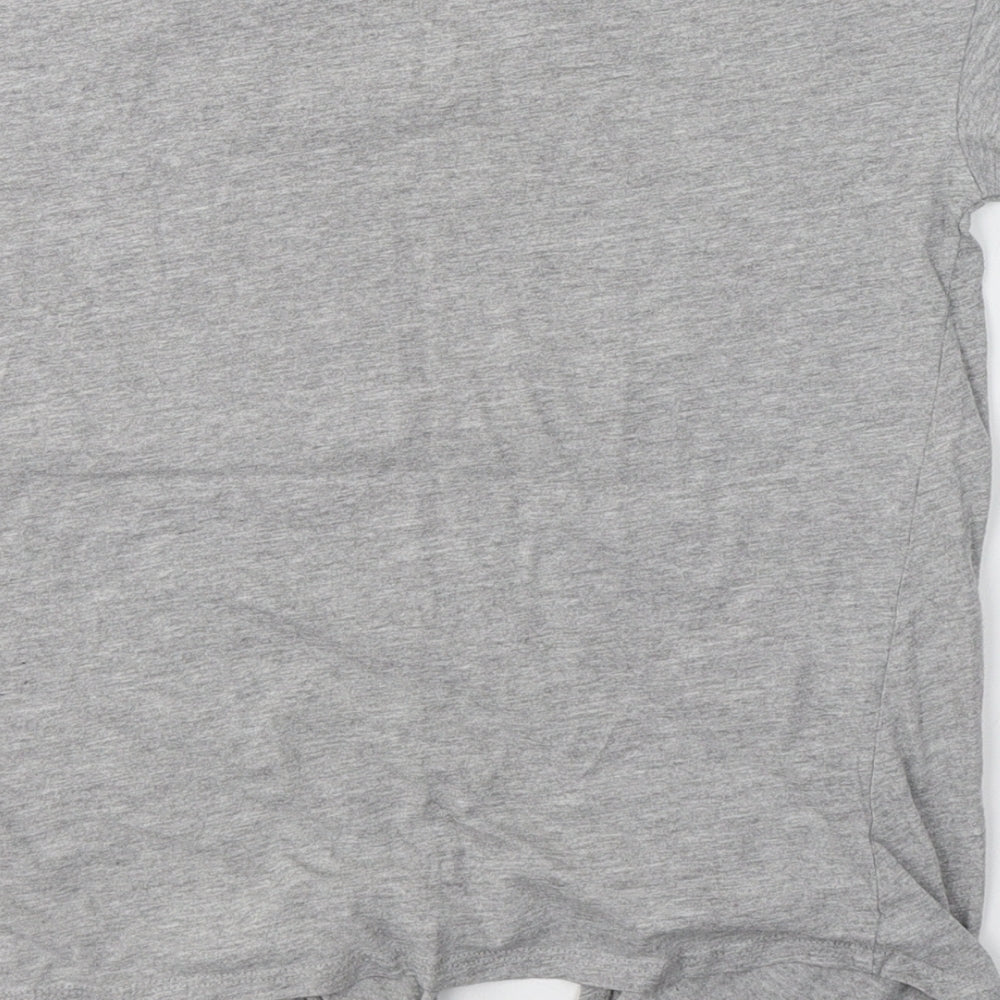 New Look Womens Grey Cotton Basic T-Shirt Size 6 Round Neck - Knot detail