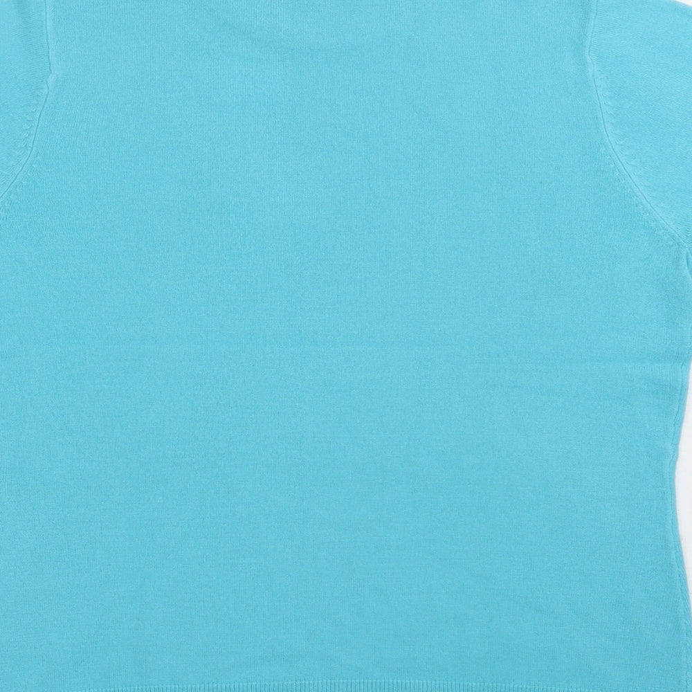 BHS Womens Blue Acrylic Jersey T-Shirt Size 12 High Neck