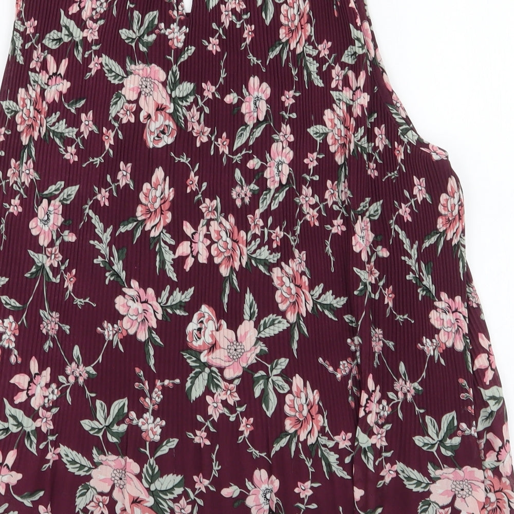 New Look Womens Purple Floral Polyester Basic Blouse Size 10 Round Neck
