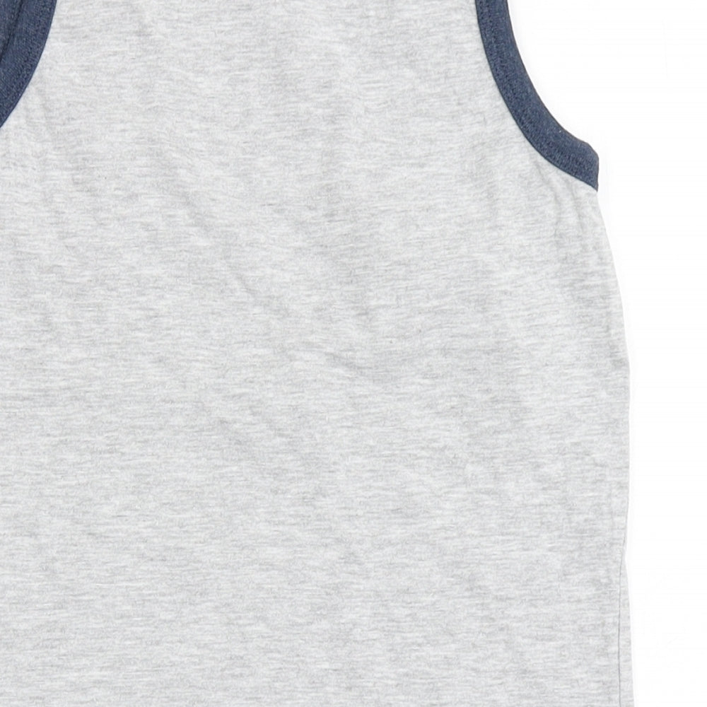 Matalan Boys Grey Cotton Basic Tank Size 7 Years Round Neck Pullover
