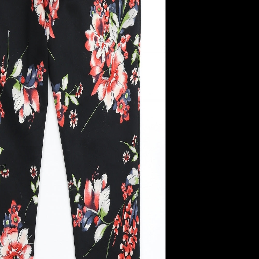 Moda Womens Black Floral Polyester Trousers Size 10 L29 in Regular Zip - Flowers