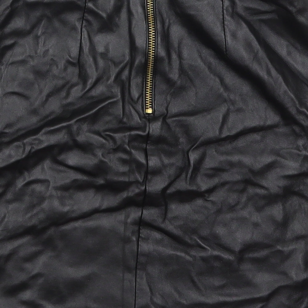 Atmosphere Womens Black Polyurethane A-Line Skirt Size 4 Zip