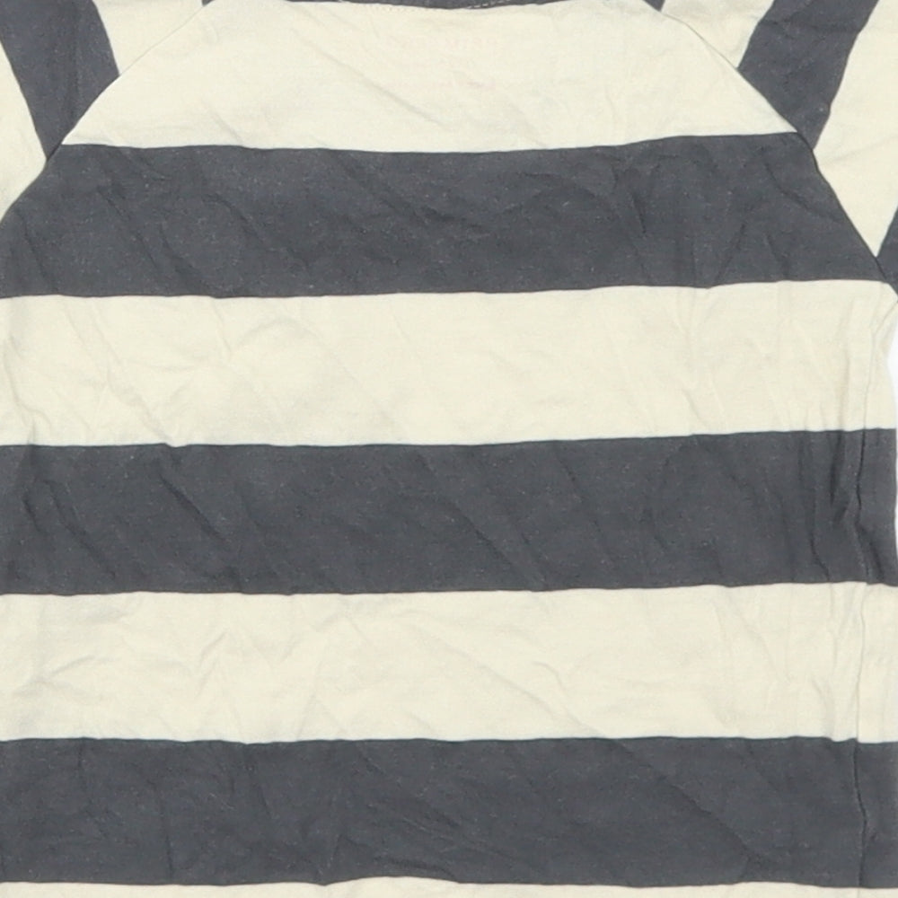 Primark Boys Beige Striped Cotton Basic T-Shirt Size 12-18 Months Crew Neck - Chest Pocket