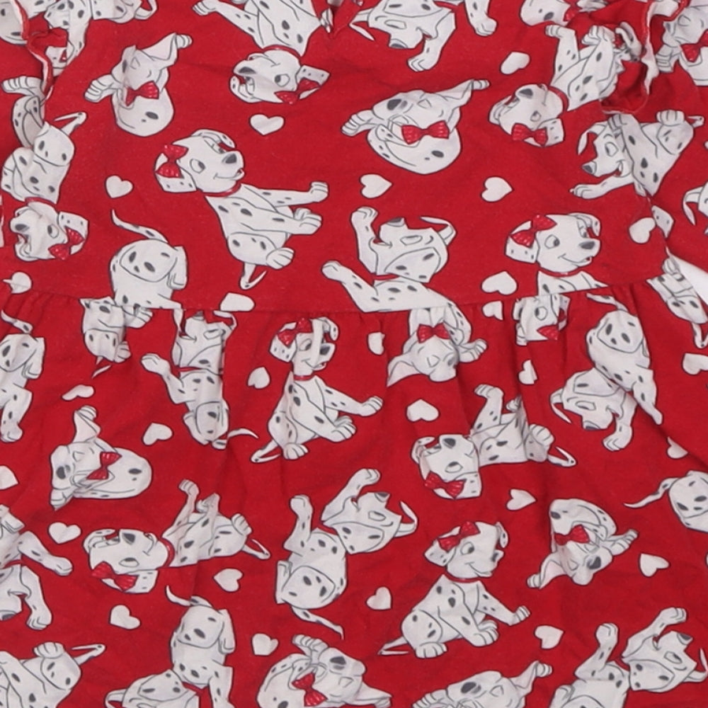 Matalan Girls Red Geometric Cotton A-Line Size 12-18 Months Crew Neck Pullover - 101 Dalmatians