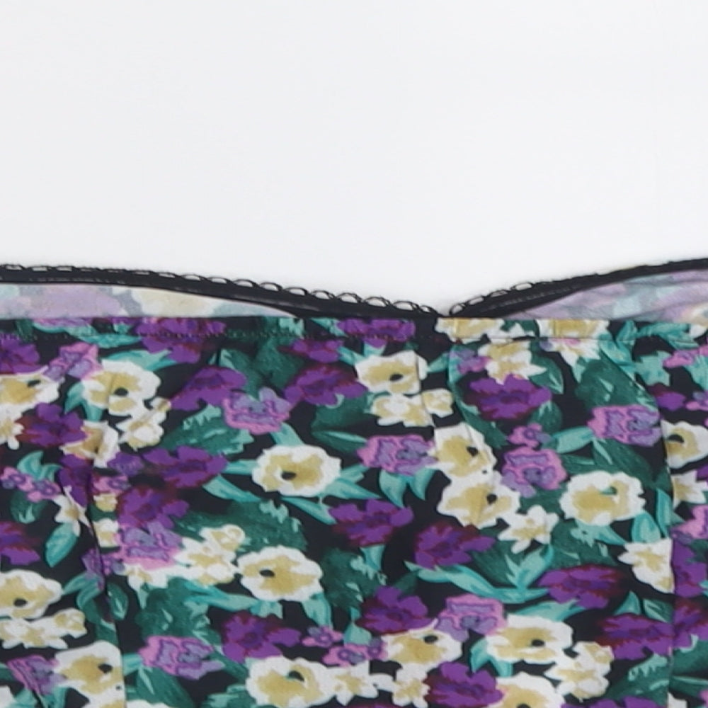 NaaNaa Womens Purple Floral Polyester Cropped Blouse Size 6 Sweetheart