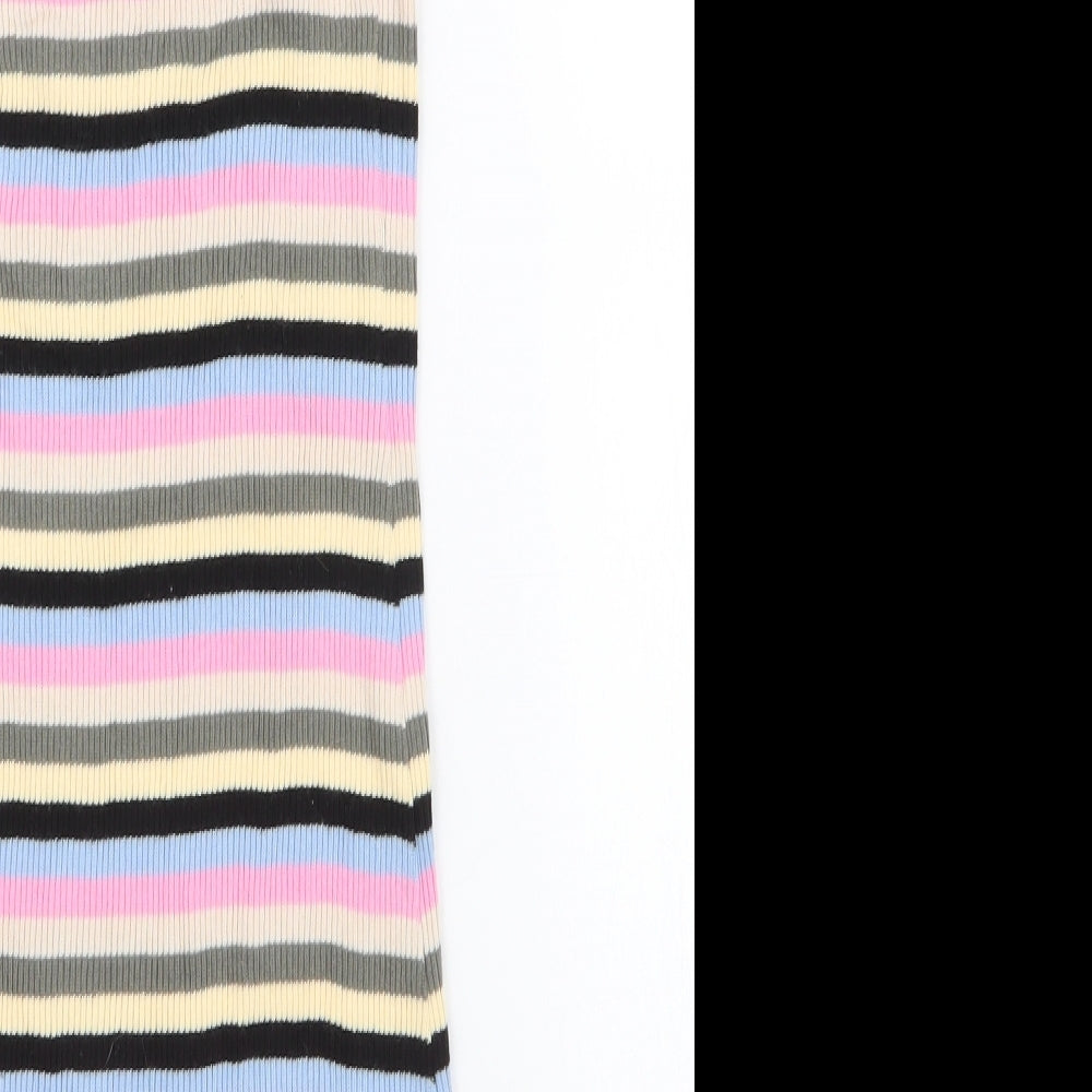 Topshop Womens Multicoloured Striped 100% Cotton Bodycon Size 6 High Neck Pullover