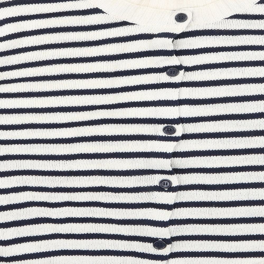 Preworn Womens White Round Neck Striped 100% Cotton Pullover Jumper Size XL