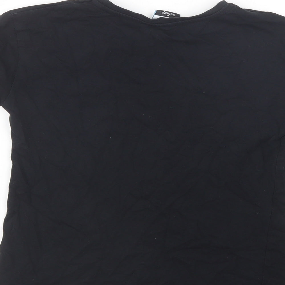 George Girls Black Cotton Basic T-Shirt Size 9-10 Years Crew Neck Pullover - Minnie Mouse