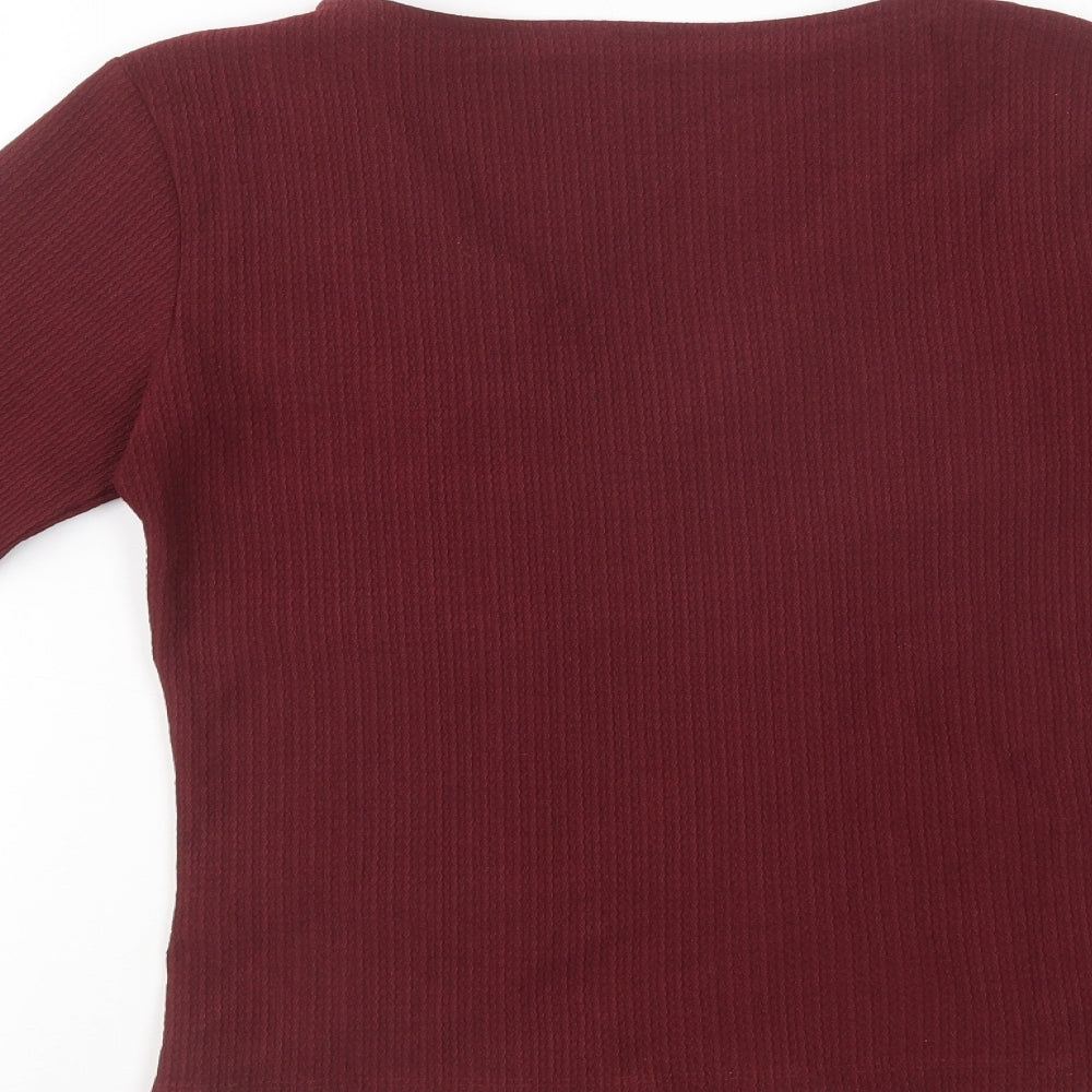 Pep & Co Womens Purple Polyester Basic Blouse Size 8 V-Neck - Ruched
