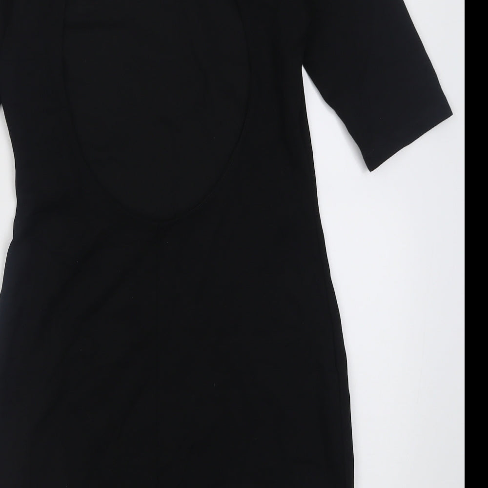 H&M Womens Black Fair Isle Viscose Bodycon Size 8 Crew Neck Button - Open back