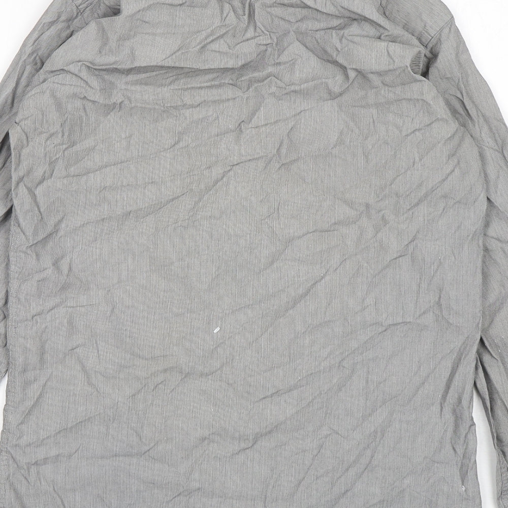Dunnes Mens Grey Striped Cotton Dress Shirt Size 15 Collared Button