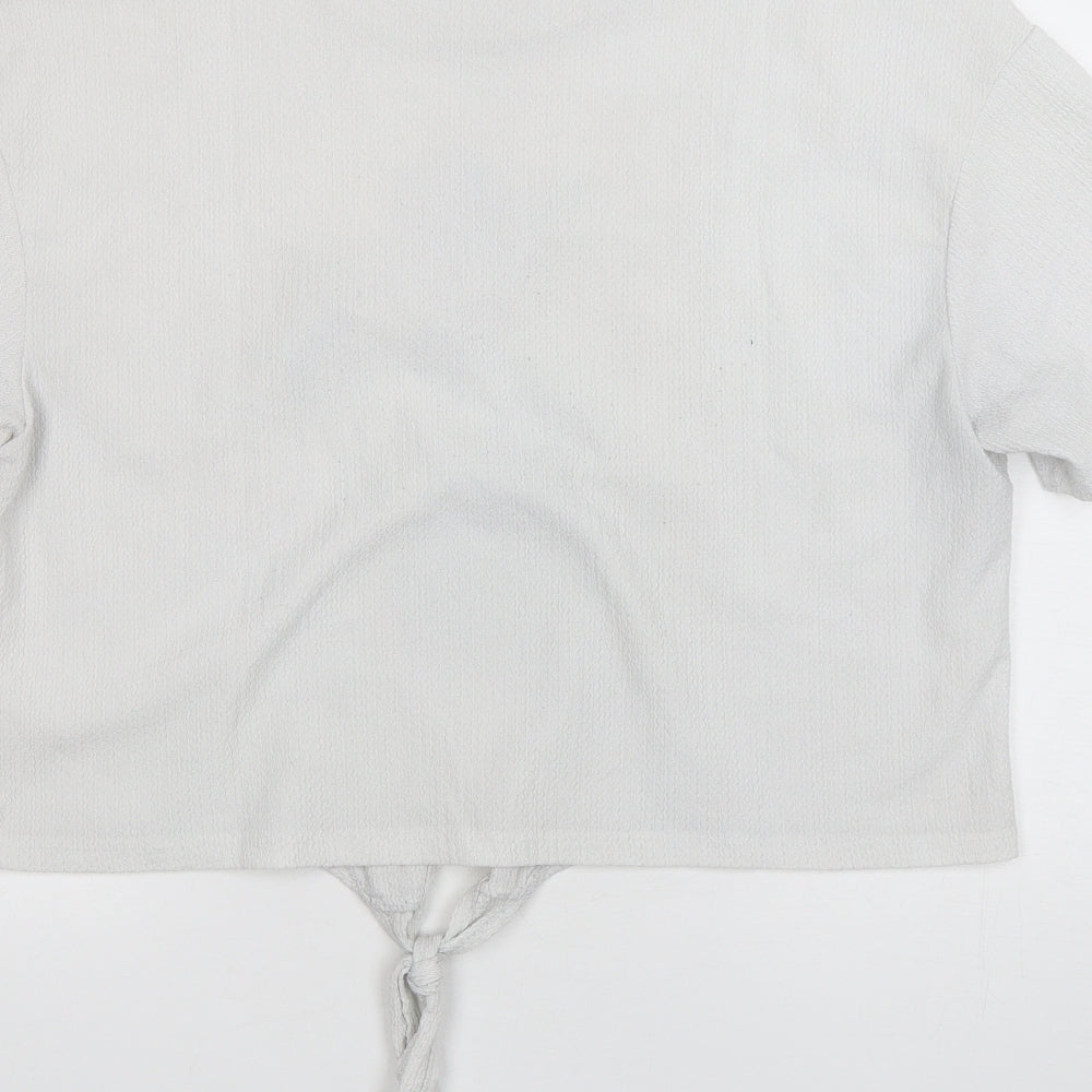 MAX Womens White Polyester Cropped T-Shirt Size 14 Round Neck