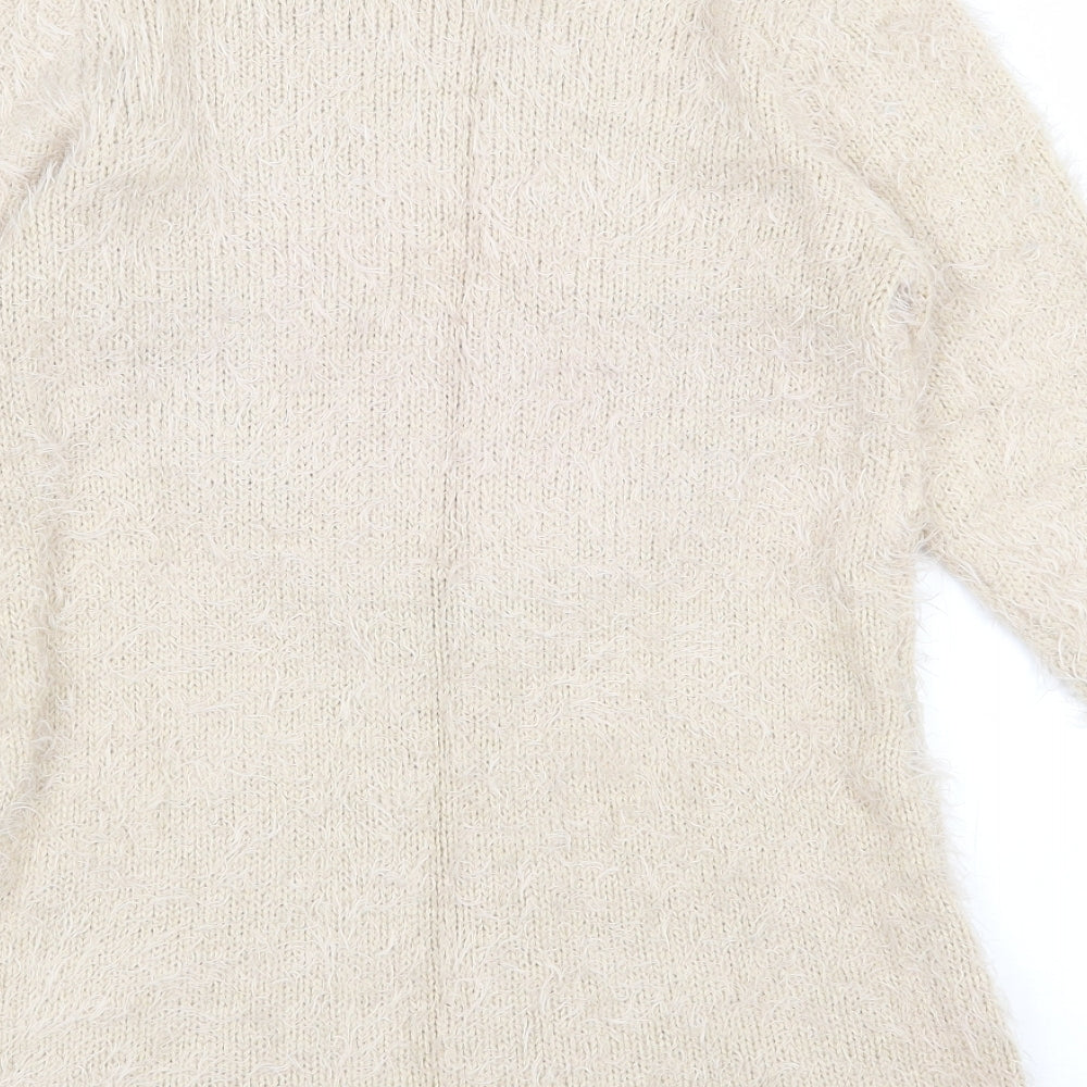 Quiz Womens Beige Round Neck Polyester Pullover Jumper Size S