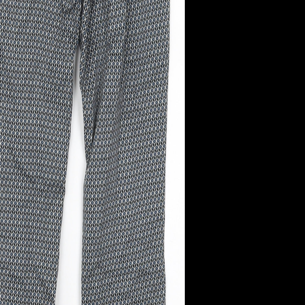 H&M Womens Blue Geometric Cotton Carrot Trousers Size 8 L27 in Regular Zip