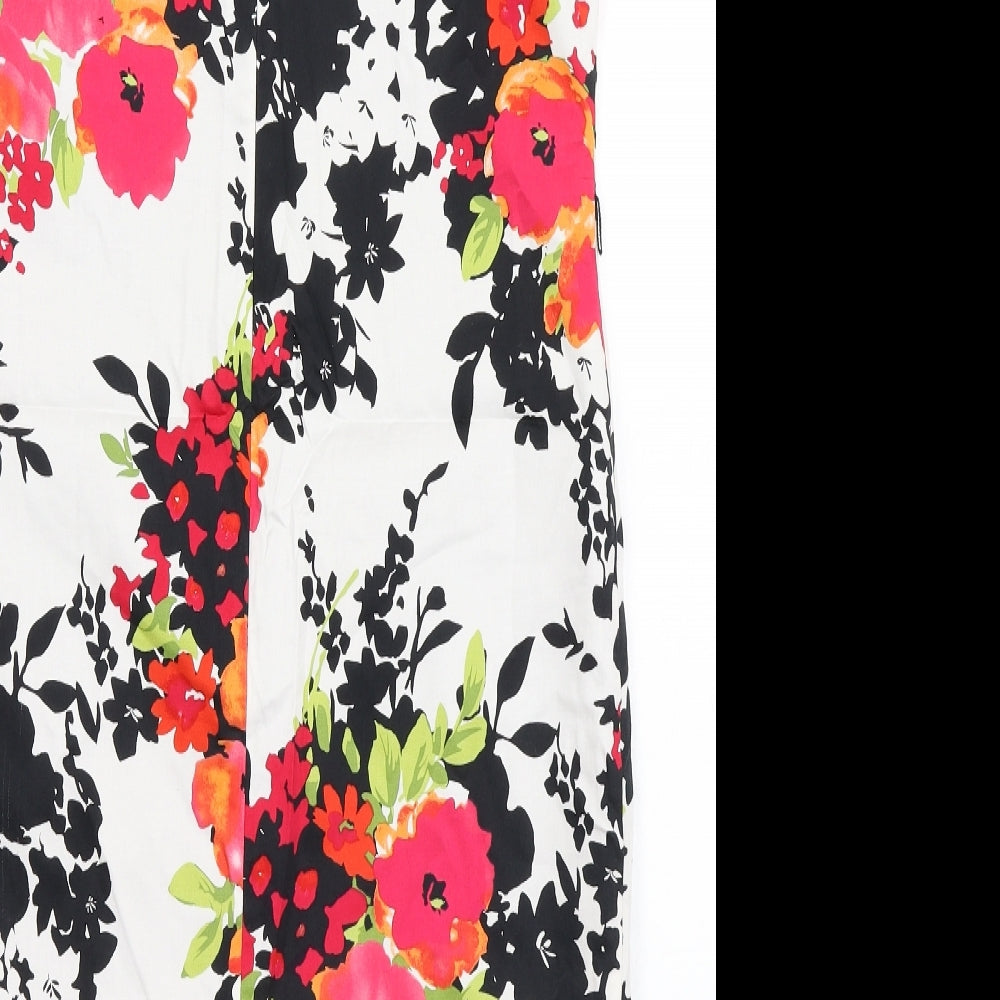 Precis Womens Black Floral Cotton Shift Size 12 Round Neck Zip