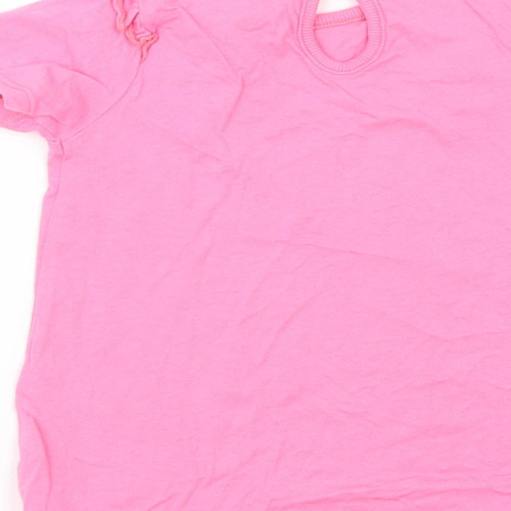 Dunnes Stores Girls Pink Cotton Basic T-Shirt Size 2-3 Years Crew Neck Button