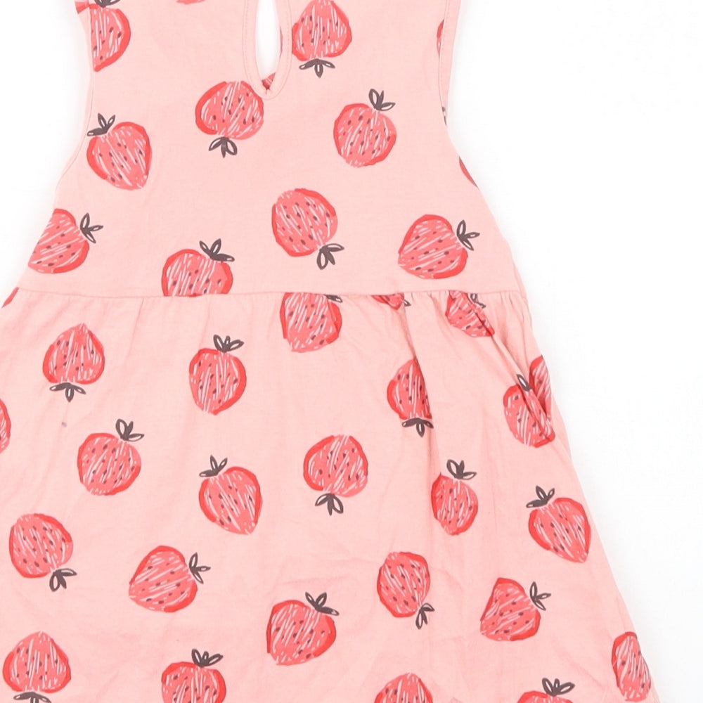 F&F Baby Pink Geometric Cotton A-Line Size 6-9 Months Crew Neck Button - Strawberry Print
