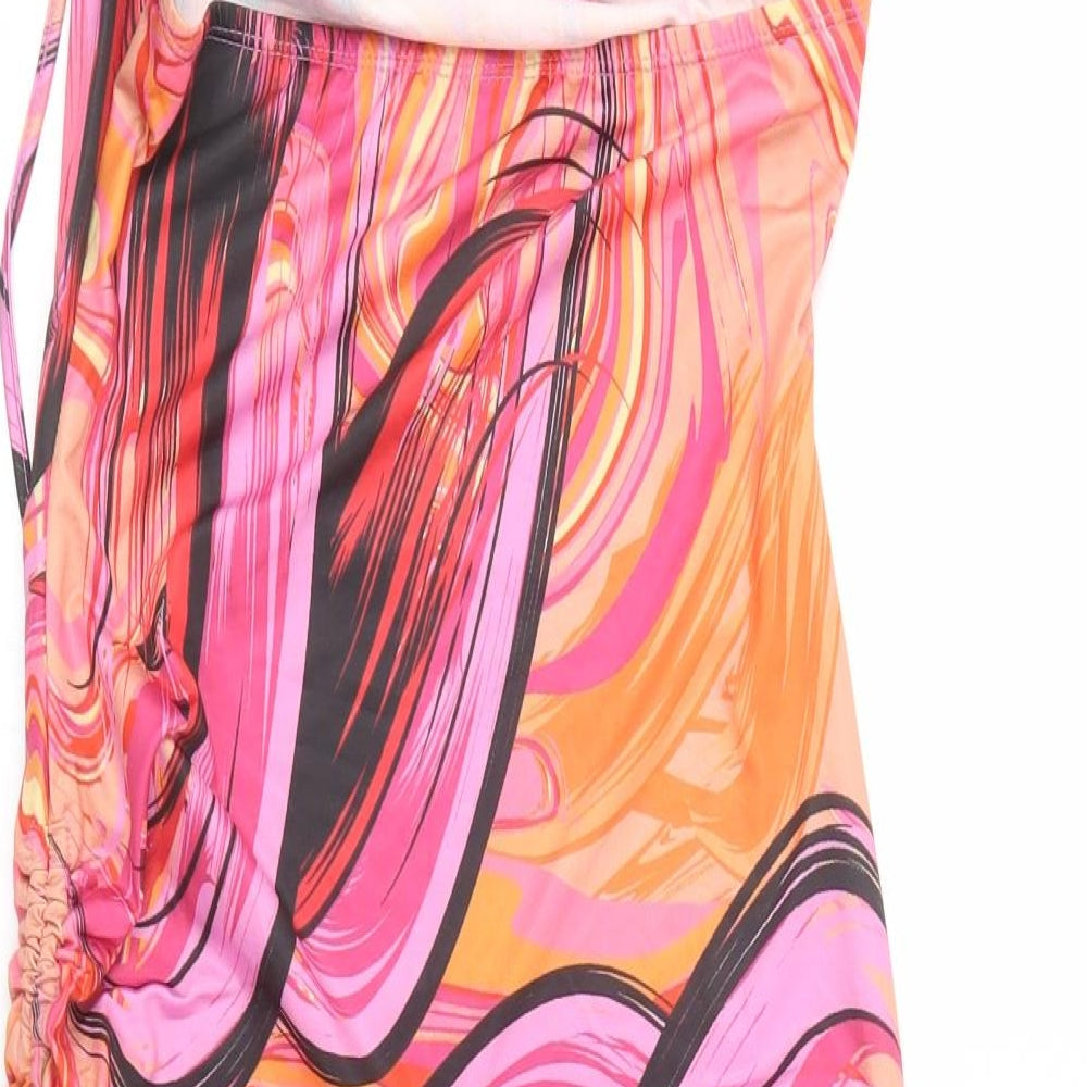 SheIn Womens Pink Geometric Polyester Mini Size S Cowl Neck Tie