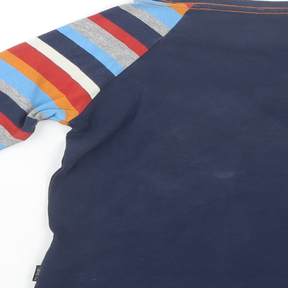 name it Boys Blue Striped Cotton Pullover T-Shirt Size 2-3 Years Crew Neck Pullover - Penguin