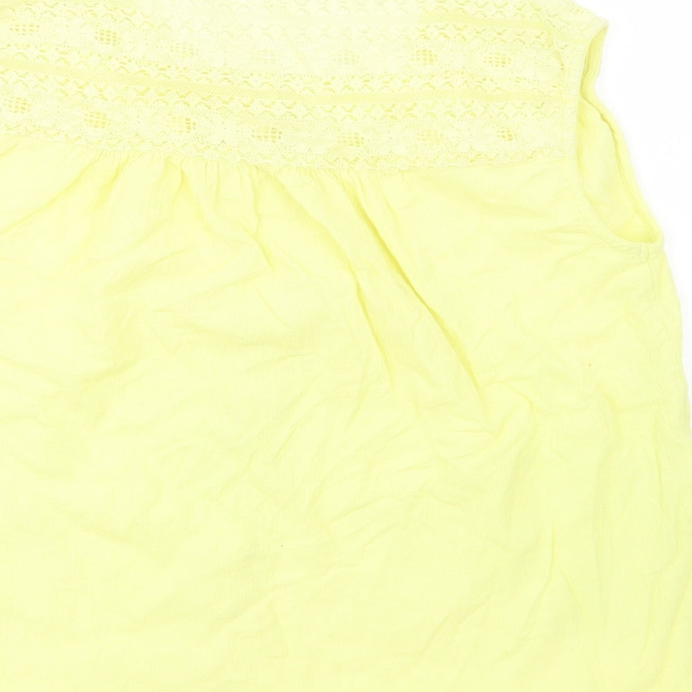 NEXT Girls Yellow Cotton Basic Button-Up Size 12 Years Crew Neck Button - Lace Detail