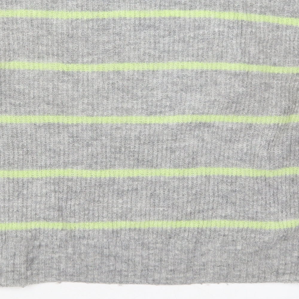 H&M Womens Grey Round Neck Striped Acrylic Pullover Jumper Size XS - Green