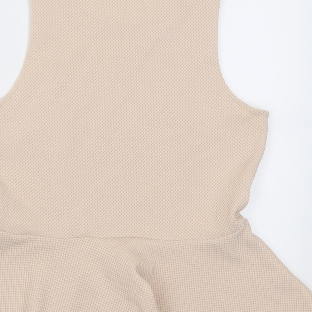 H&M Womens Beige Polyacrylate Fibre Tunic Tank Size S Crew Neck