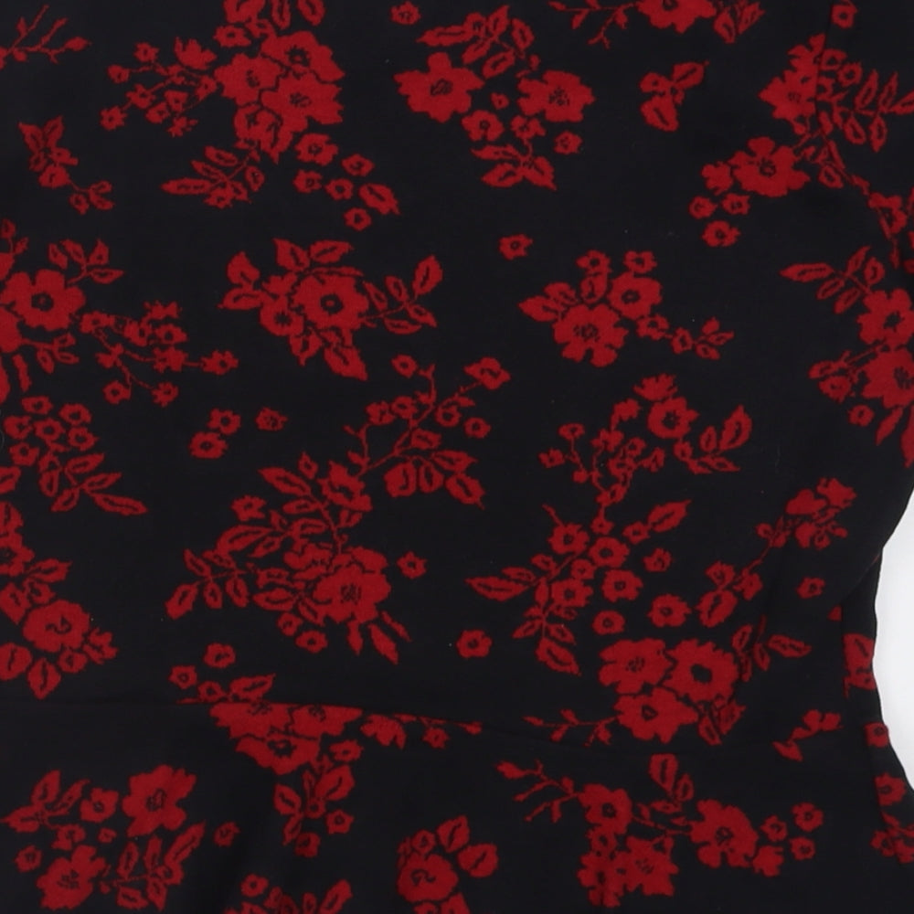 Zara Womens Red Floral Cotton Tunic T-Shirt Size M Crew Neck