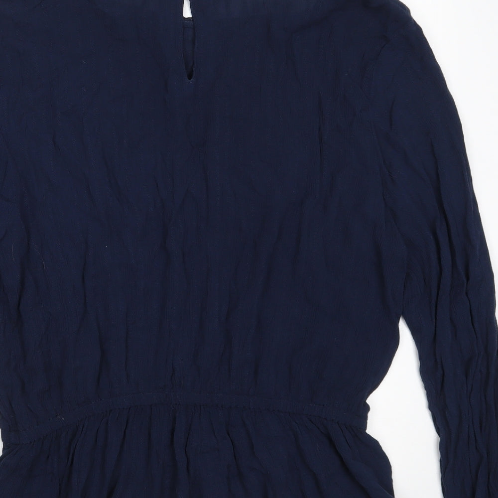 Marks & Spencer Womens Blue Viscose Basic Blouse Size 12 Boat Neck