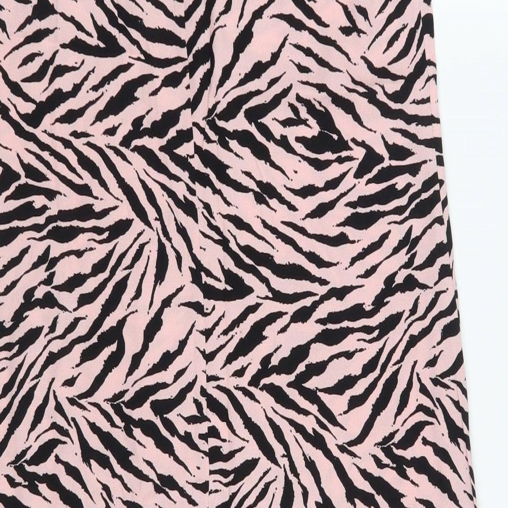 Warehouse Womens Pink Animal Print Viscose A-Line Size 10 V-Neck
