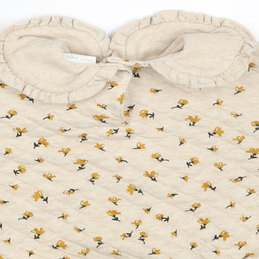 NEXT Girls Beige Floral Cotton Pullover Jumper Size 3-6 Months Button