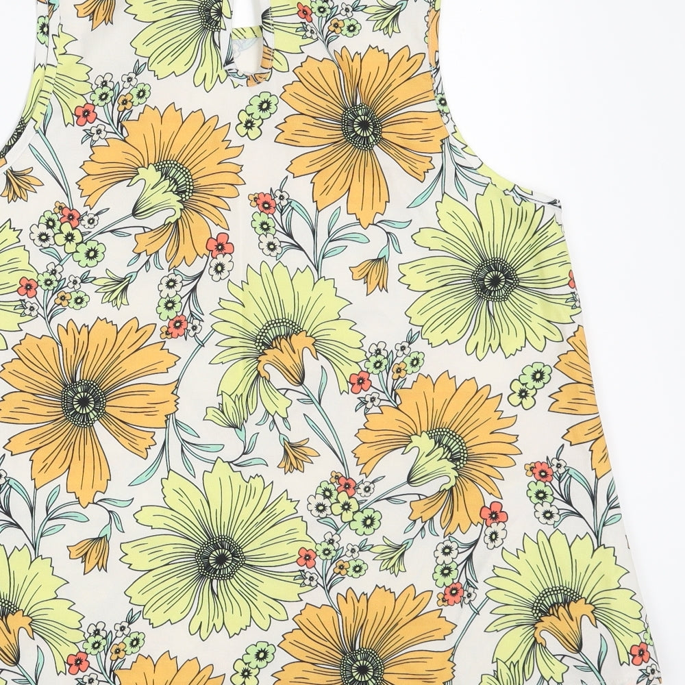 Exhibit Womens Multicoloured Floral Polyester Basic Blouse Size 12 Boat Neck