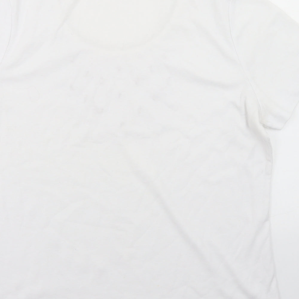 BM Womens White Polyester Basic T-Shirt Size M Round Neck