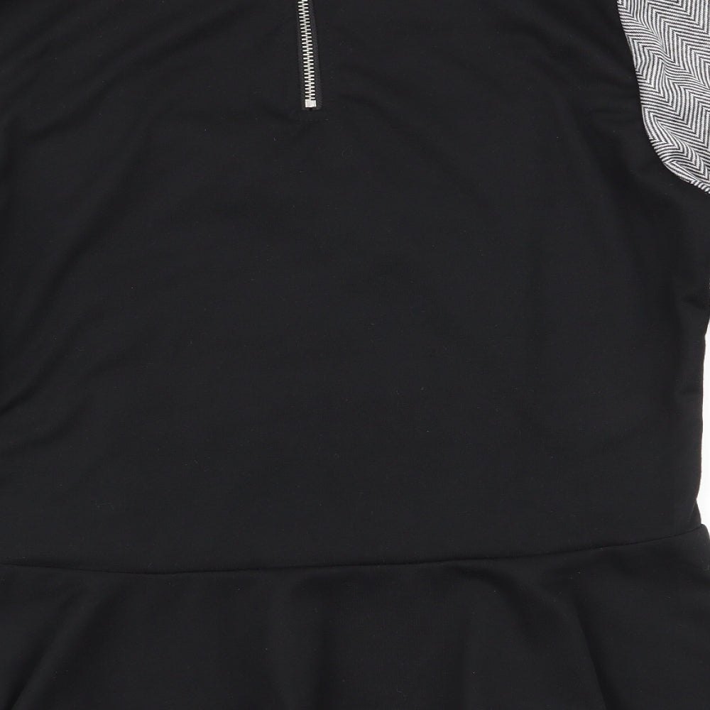 mystify Womens Black Herringbone Polyester Jersey Blouse Size L Round Neck