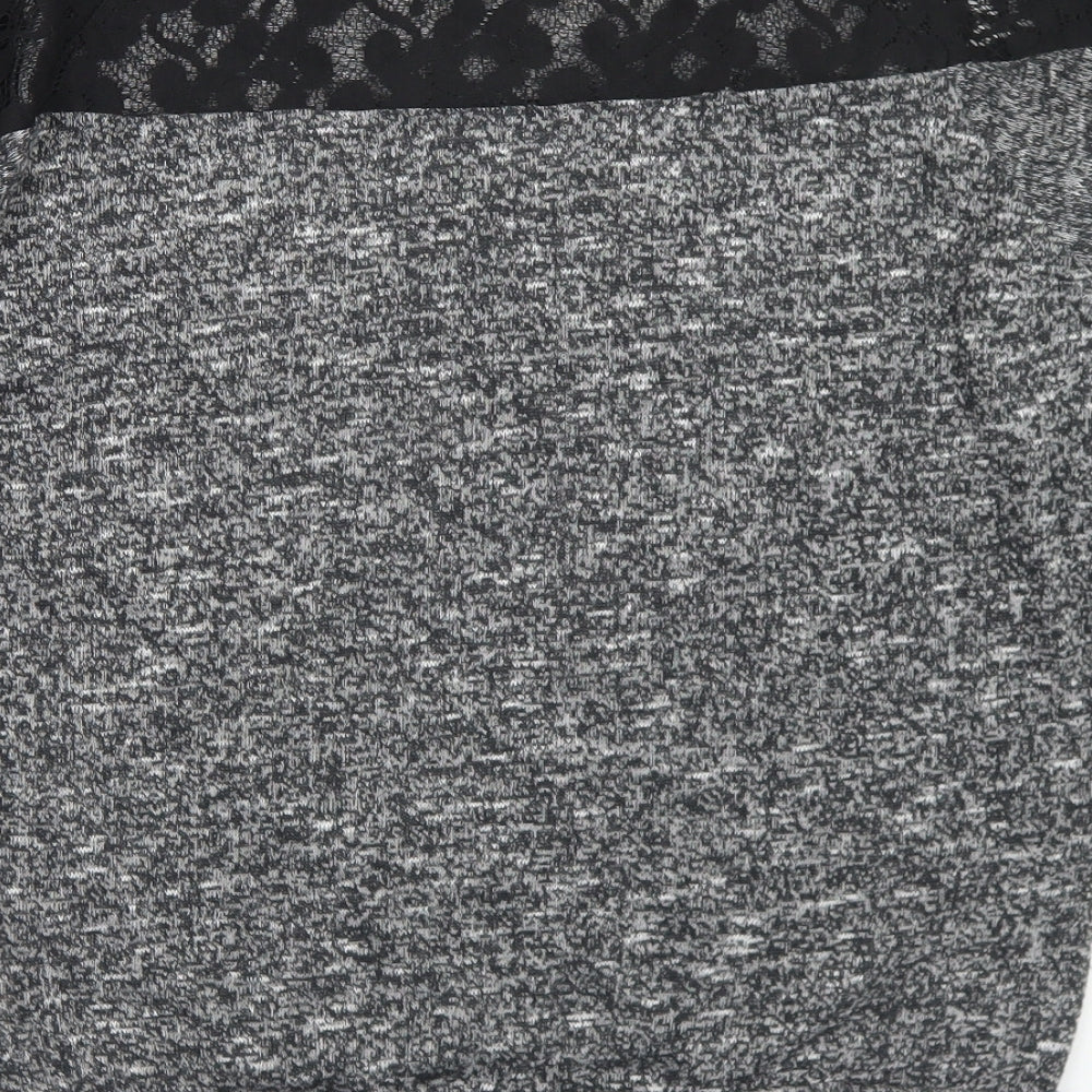Atmosphere Womens Grey Polyester Basic T-Shirt Size 6 Round Neck - Lace Sleeve Detail