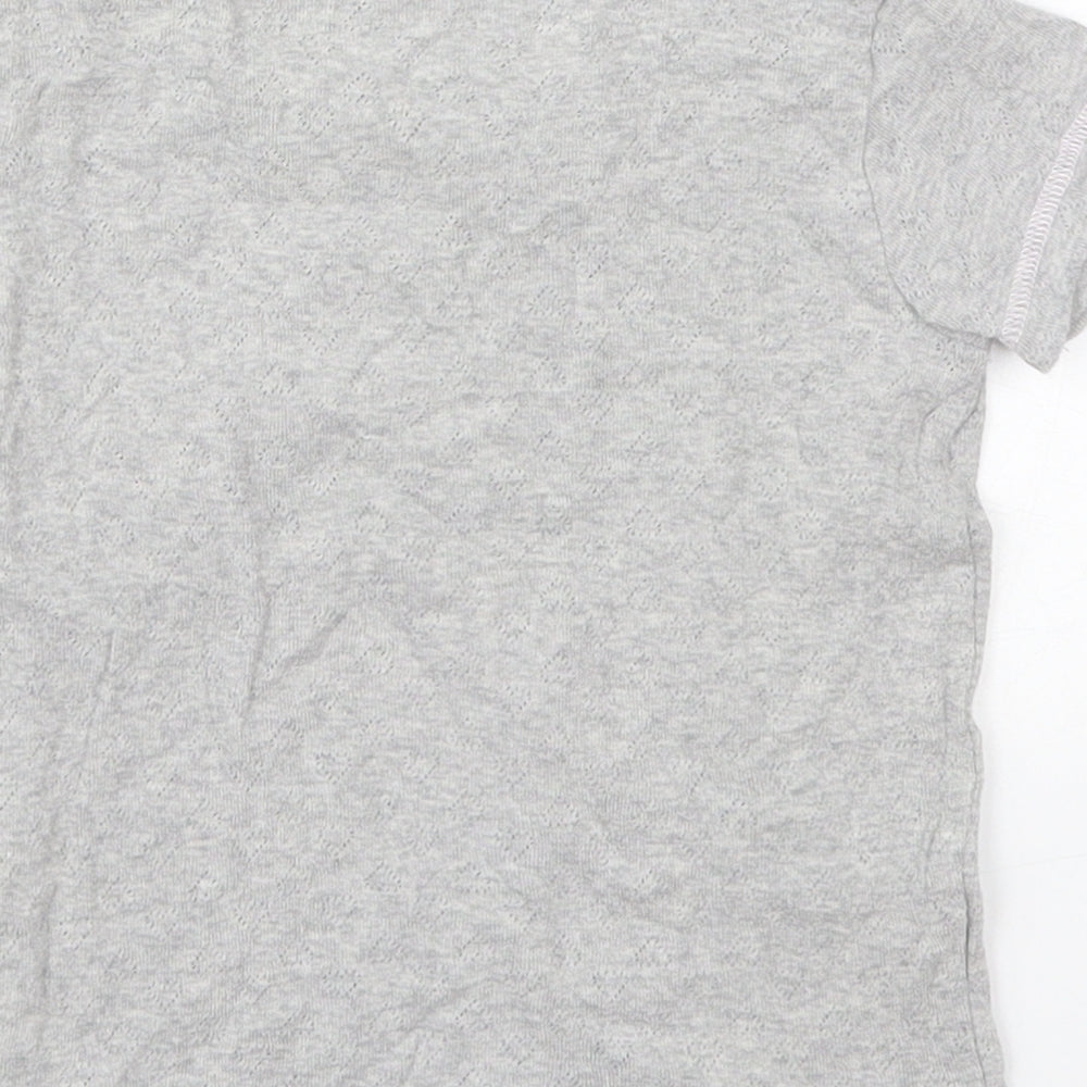 Rene Rafe Girls Grey Cotton Basic T-Shirt Size 6 Years Round Neck Pullover