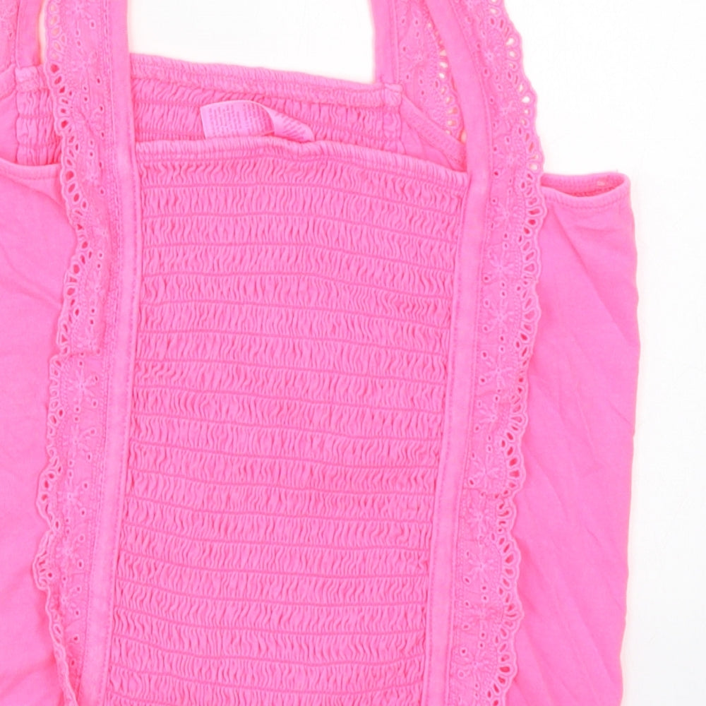 Justice Girls Pink Cotton Basic Tank Size 12-13 Years Square Neck Pullover