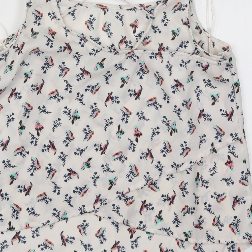 Atmosphere Womens White Polyester Basic Tank Size 10 Scoop Neck - Birds