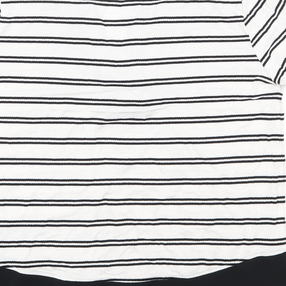 Marks & Spencer Womens White Striped Viscose Jersey T-Shirt Size 6 V-Neck