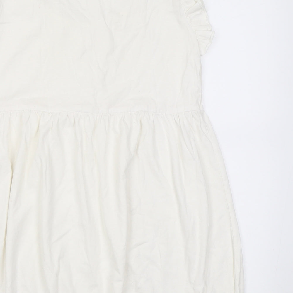 MODO Womens White Cotton Tunic T-Shirt Size M Scoop Neck