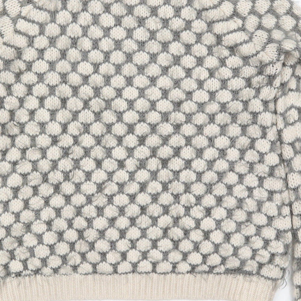 Dorothy Perkins Womens Beige Round Neck Polka Dot Acrylic Pullover Jumper Size 10 - Grey