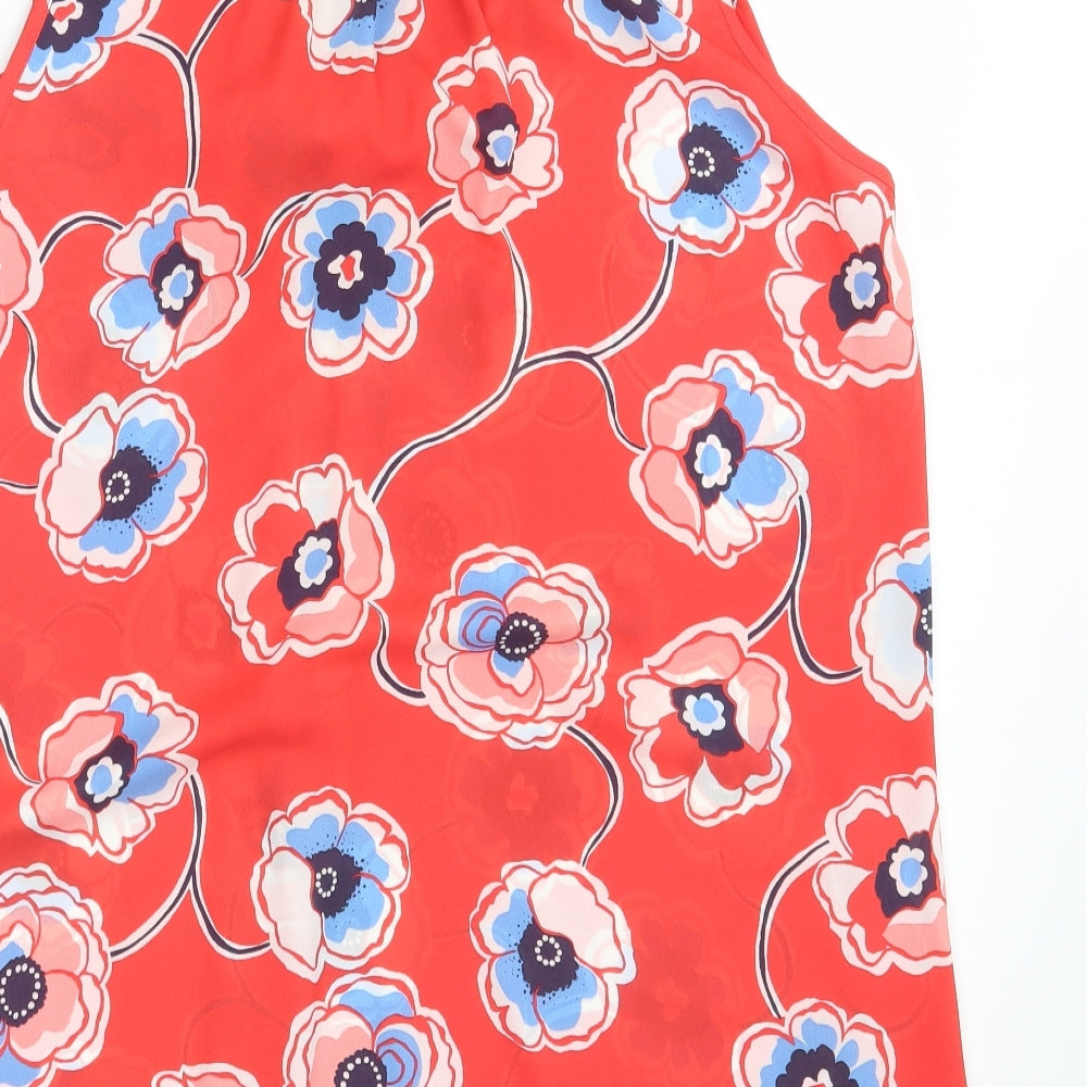 Red Herring Womens Red Floral Polyester Basic Button-Up Size 12 V-Neck