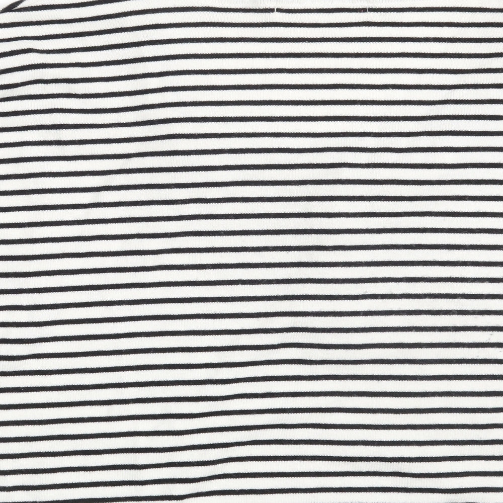 Pull&Bear Womens White Scoop Neck Striped Acrylic Pullover Jumper Size S - Cropped