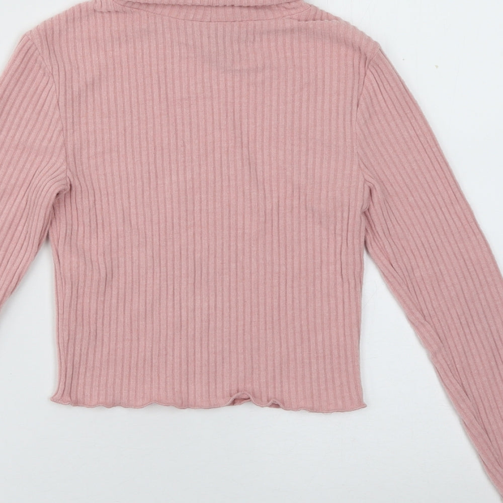 915 Girls Pink Roll Neck Polyester Pullover Jumper Size 10-11 Years