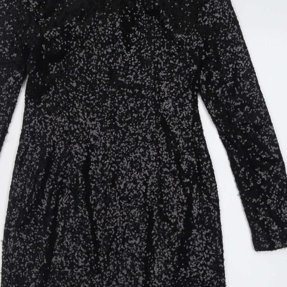 New Look Womens Black Polyester Bodycon Size 10 V-Neck Zip