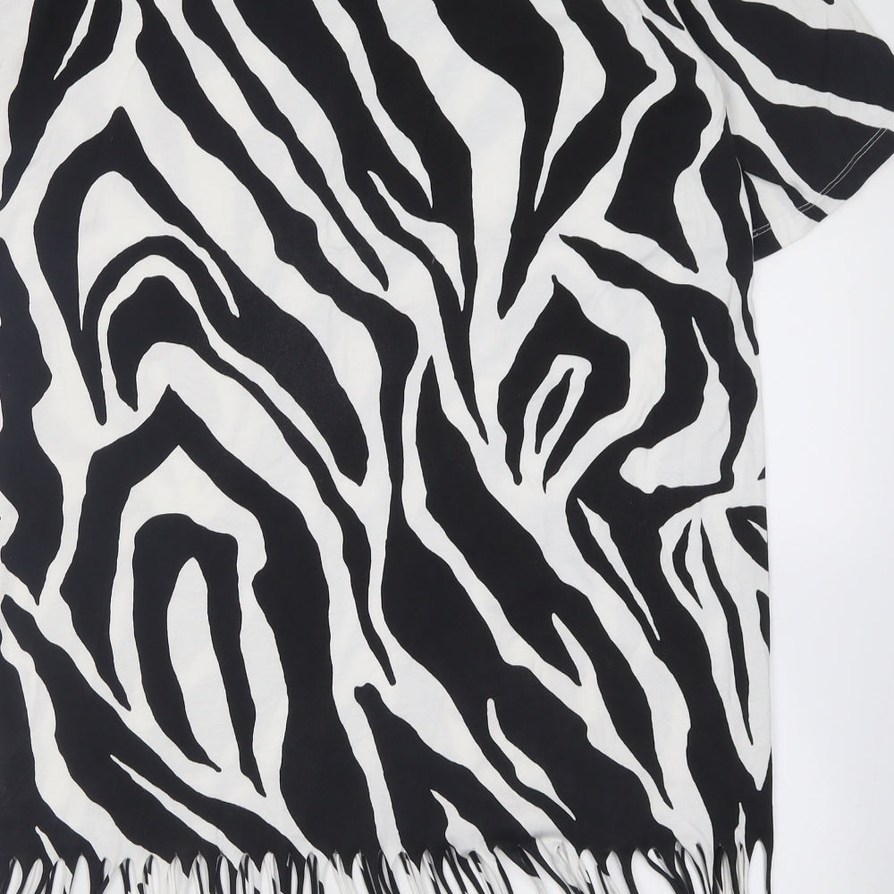 Monki Womens White Animal Print Cotton T-Shirt Dress Size S Crew Neck Pullover