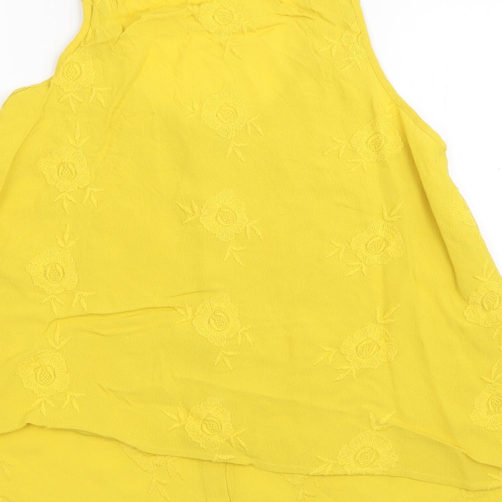 River Island Womens Yellow Viscose Basic Tank Size 8 Scoop Neck - Floral Embroidery