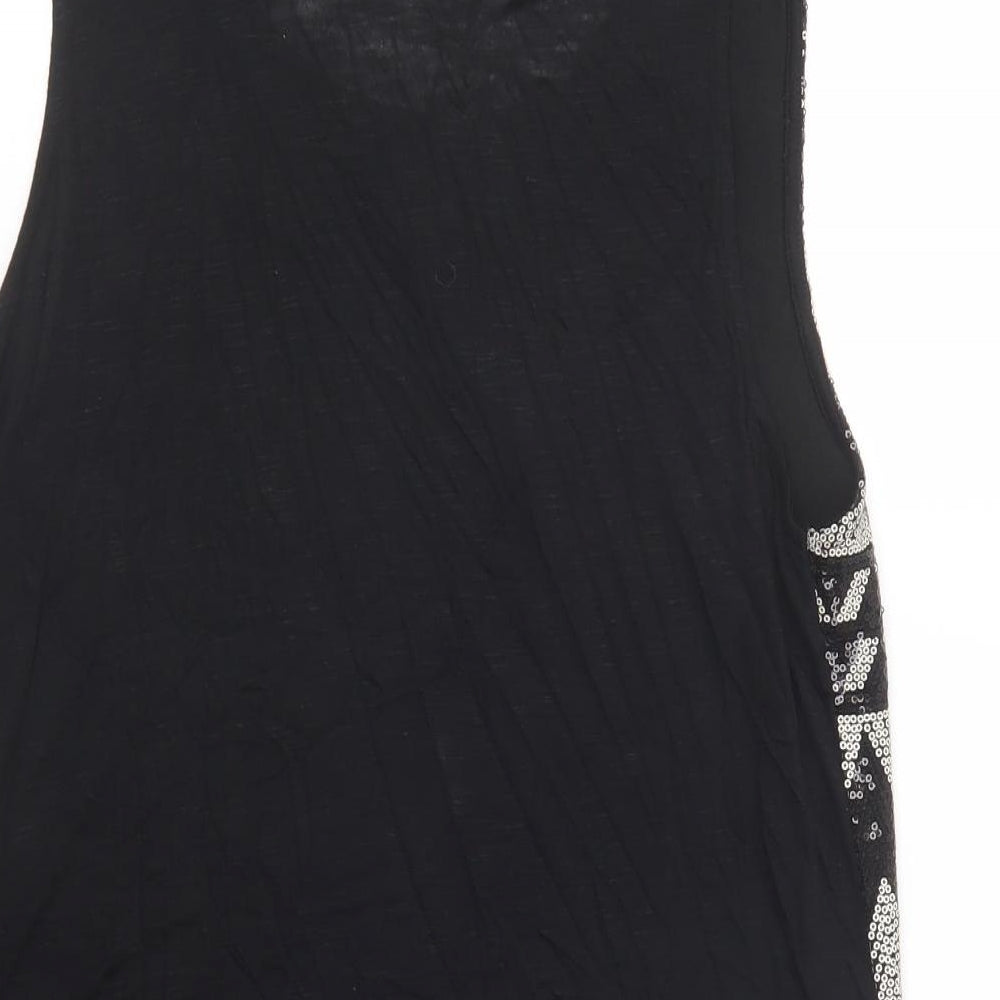 Dorothy Perkins Womens Black Geometric Viscose Basic Blouse Size 14 Scoop Neck