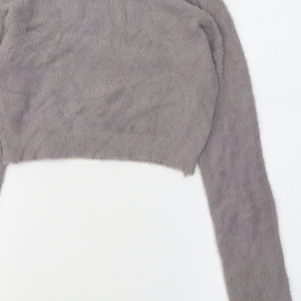 SheIn Womens Grey Acrylic Cropped Blouse Size L High Neck