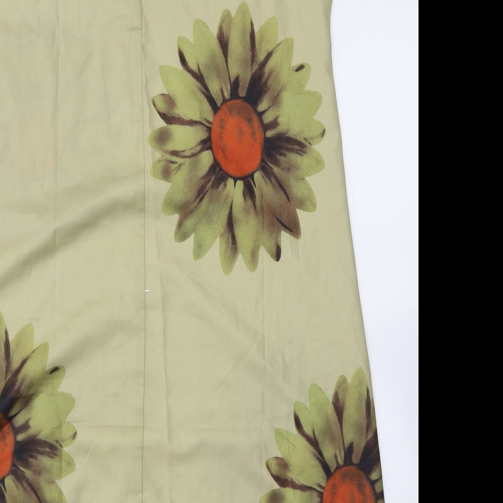 Preworn Womens Green Polyester A-Line Size L V-Neck Pullover - Flower print